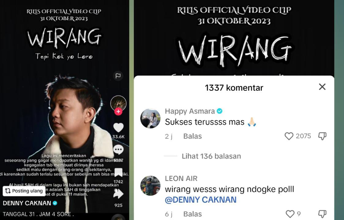 Denny Caknan Rilis Lagu Baru Wirang, Happy Asmara : Sukses Terus Mas!
