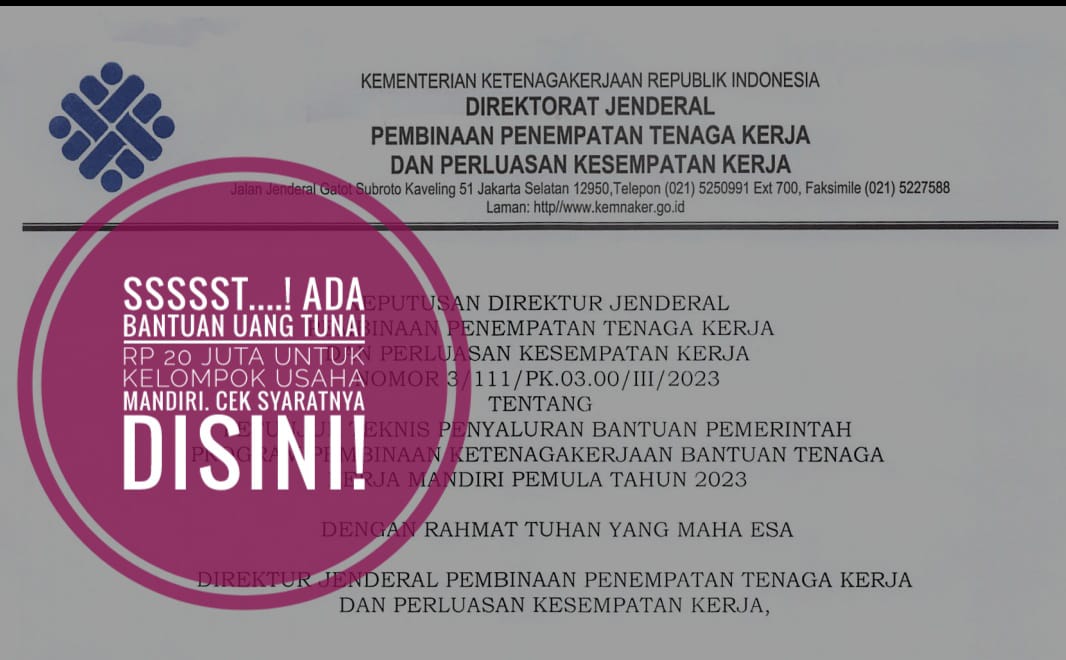 Ssssst....! Ada Bantuan Uang Tunai Rp20 Juta untuk Kelompok Usaha Mandiri, Cek Syaratnya Disini!