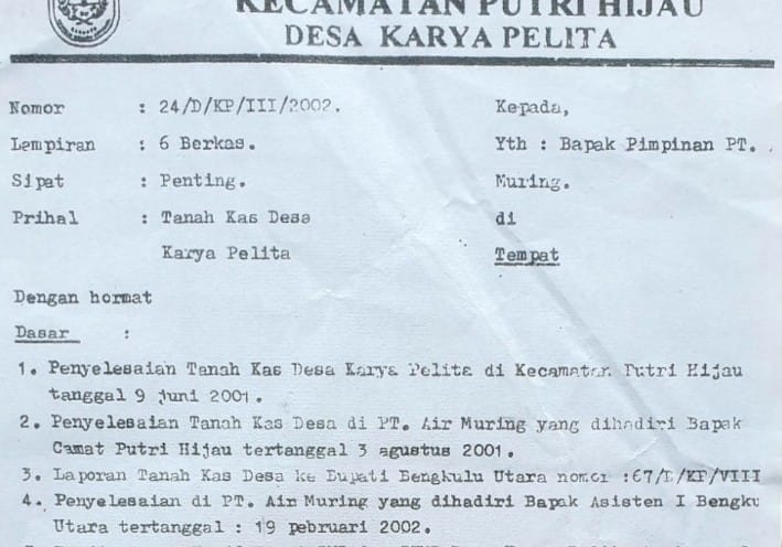 Konflik Kas Desa Karya Pelita vs PT Air Muring Sudah Tuntas Sejak Tahun 2002, Kredibilitas BPN Dipertanyakan