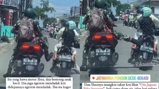 Viral Pria Berseragam TNI Tendang Pemotor Ibu dan Anak