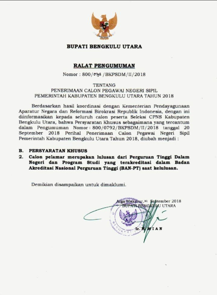 Pemda BU Rubah Syarat CPNS, Semua Alumni Bisa Ikut