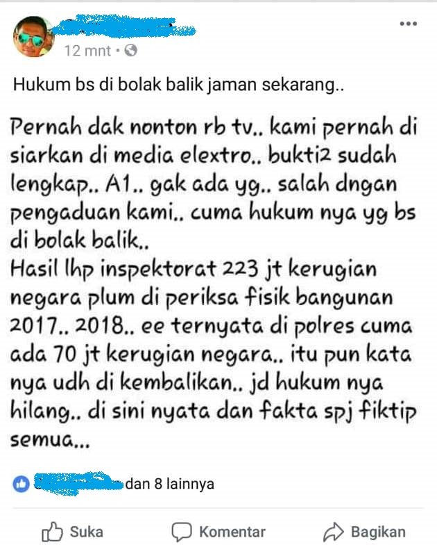 Anggap Tak Sesuai LHP, Pelapor “Bernyanyi” di Sosmed