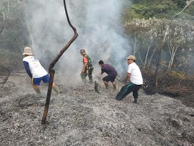 Lahan Terbakar, Babinsa Turun Padamkan Api