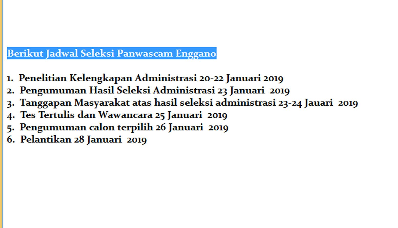 Seleksi Panwascam Enggano Tetap CAT