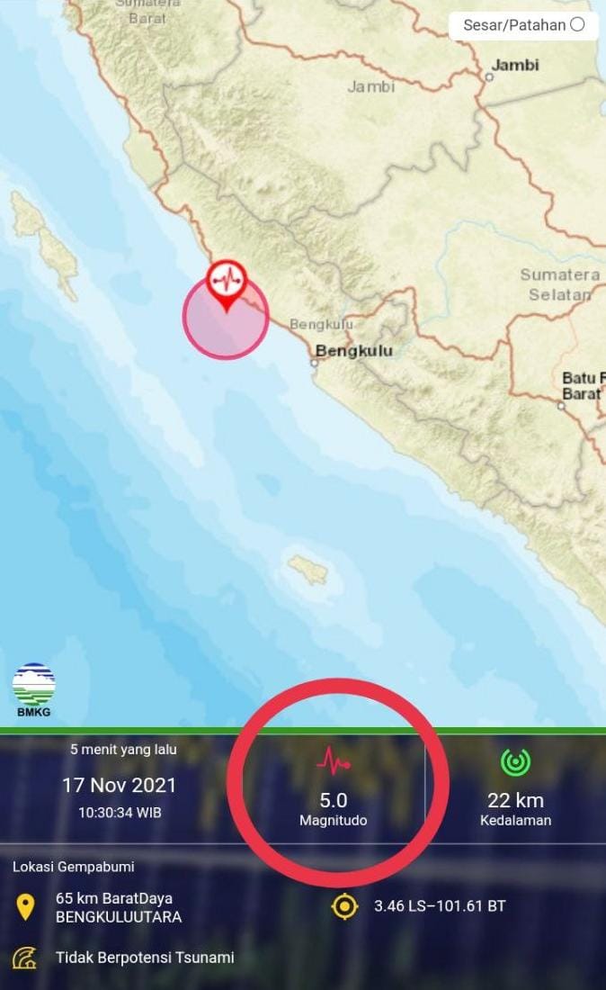 Gempa Kembali Guncang Bengkulu Utara