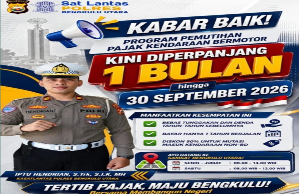 Program Pemutihan Pajak Kendaraan Bengkulu Diperpanjang hingga 30 September 2026