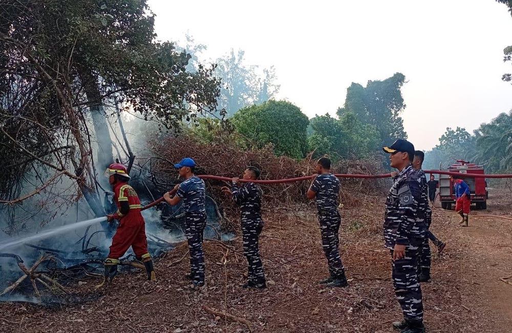 Kebakaran Lahan di Muara Dua, Lanal Bengkulu Berjibaku Padamkan Api