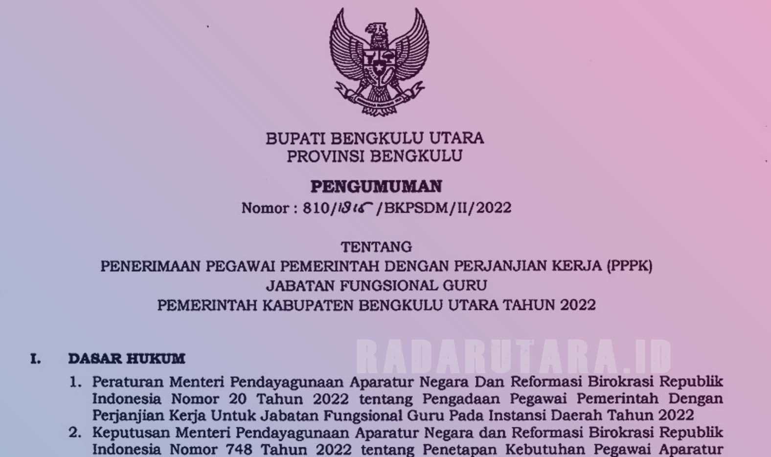 Pendaftaran Dibuka, Ini Formasi PPPK Guru Bengkulu Utara 2022