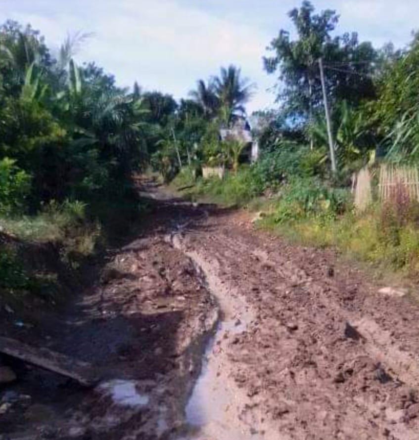 Astagfirullah Pak Bupati! Jalan ke PAUD, SD dan SMP di Desa Gembung Raya Ini Masih Berlumpur