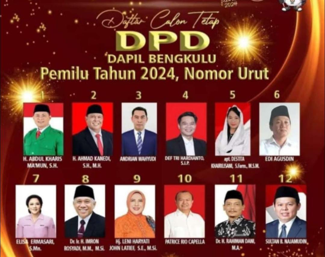 Daftar Calon Tetap Anggota DPD RI Dapil Provinsi Bengkulu di Pemilu 2024, Cek Nomornya!