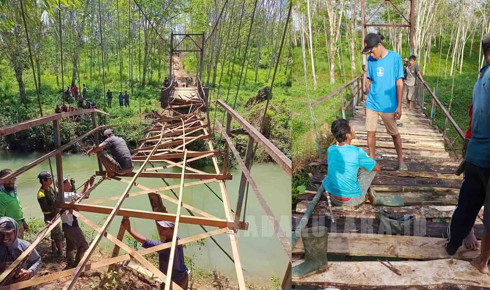 Swadaya, Warga Desa Gembung Gotong Royong Perbaiki Jembatan