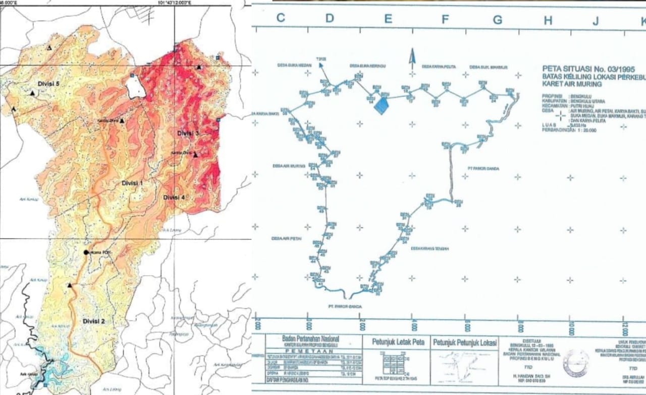 Peta HGU dan Hasil Ukur BPN Menyatakan Kebun Kas Desa Karya Pelita Diluar HGU PT Air Muring, Ini Faktanya