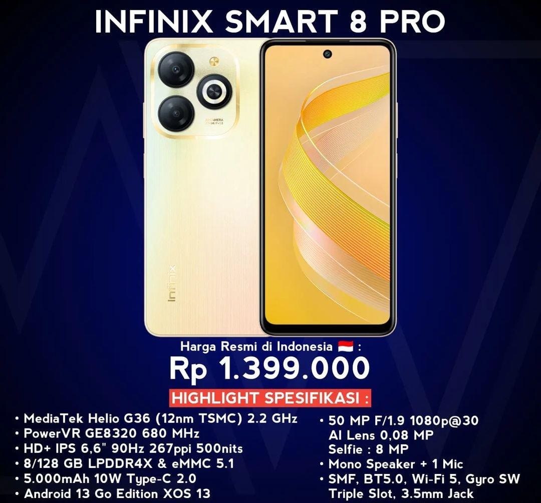 Infinix Smart 8 Pro Mulai Dirilis di Indonesia, Harganya Cuman Rp1 Jutaan