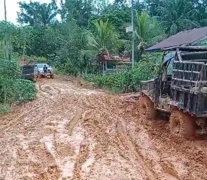 Penghujan, Jalan Tanah Merah di Trans Lapindo Babak Belur, Masyarakat Kesulitan Keluarkan Hasil Perkebunan