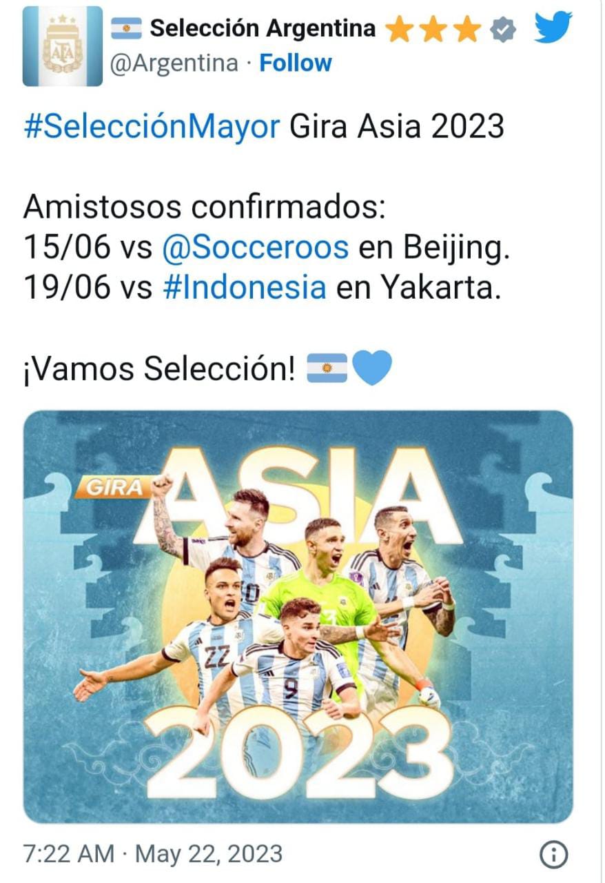 Fix : Timnas Indonesia Bakal Menjamu Timnas Argentina 19 Juni Mendatang