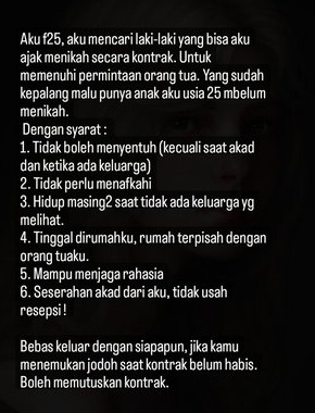 Umur Masih 25 Tahun, Wanita Ini Cari Suami untuk Kawin Kontrak, Kaum Pria Tertarik?