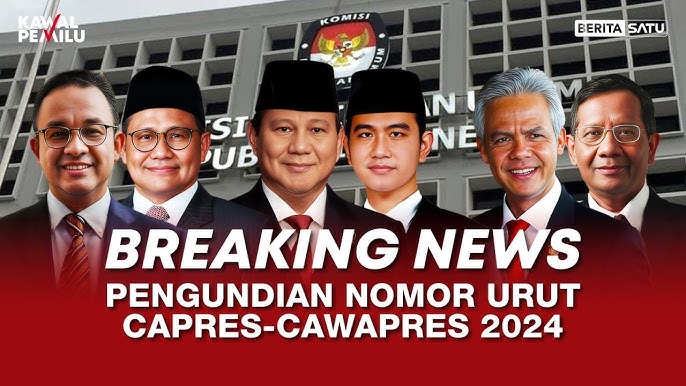 KPU Umumkan Nomor Urut Capres 2024, Anis -Cak Imin 1, Prabowo - Gibran 2 dan Ganjar - Mahfud 3