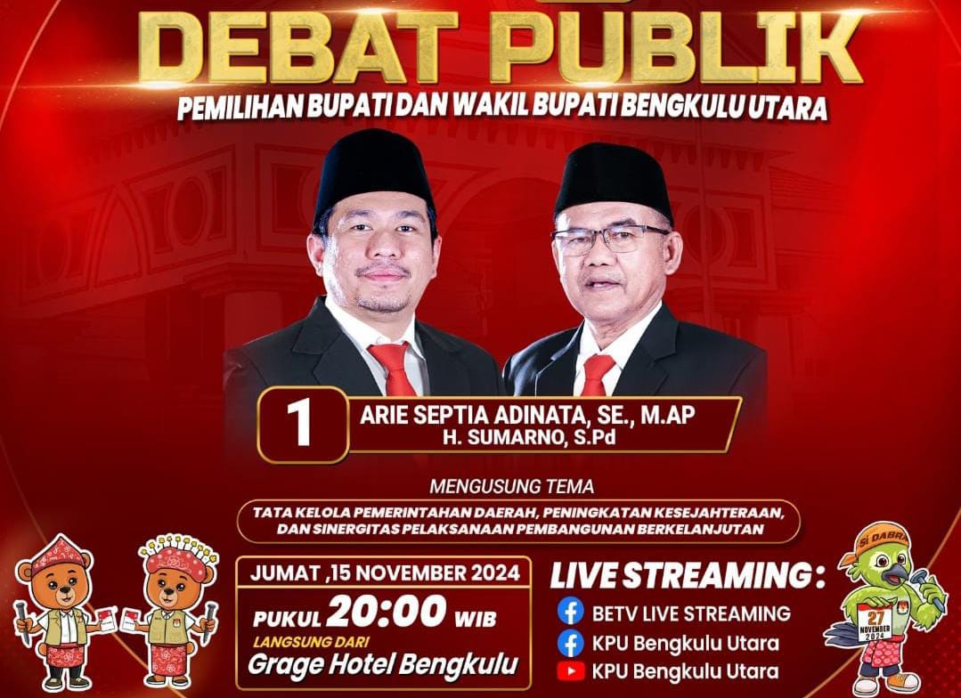 Jangan Lewatkan! Debat Publik Paslon Bupati Bengkulu Utara Digelar Besok, Begini Sistemnya