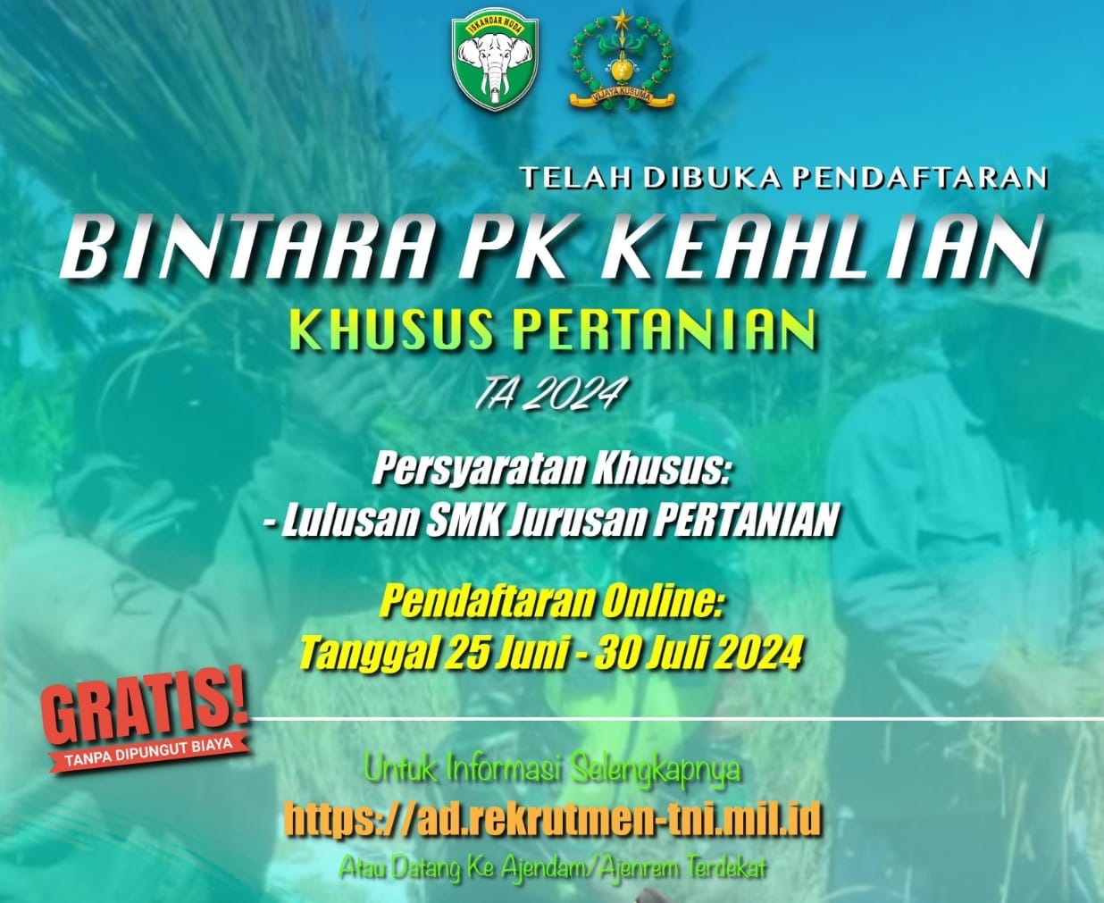 TNI AD Buka Seleksi Bintara PK Keahlian Khusus Untuk Lulusan SMK Jurusan Pertanian 