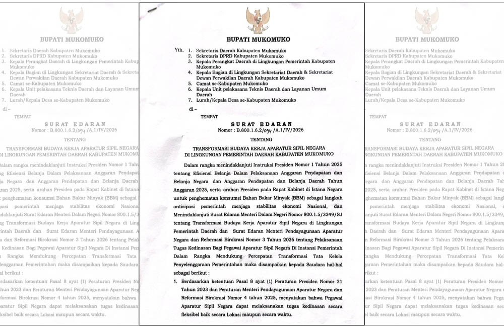 Sah.! Pemkab Mukomuko Terapkan WFH Tiap Jumat Bagi ASN