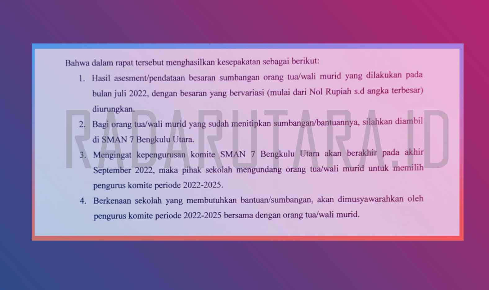 Dana Komite SMAN 7 BU Sudah Terpakai, Pengurus Lama Diminta Tanggung Jawab