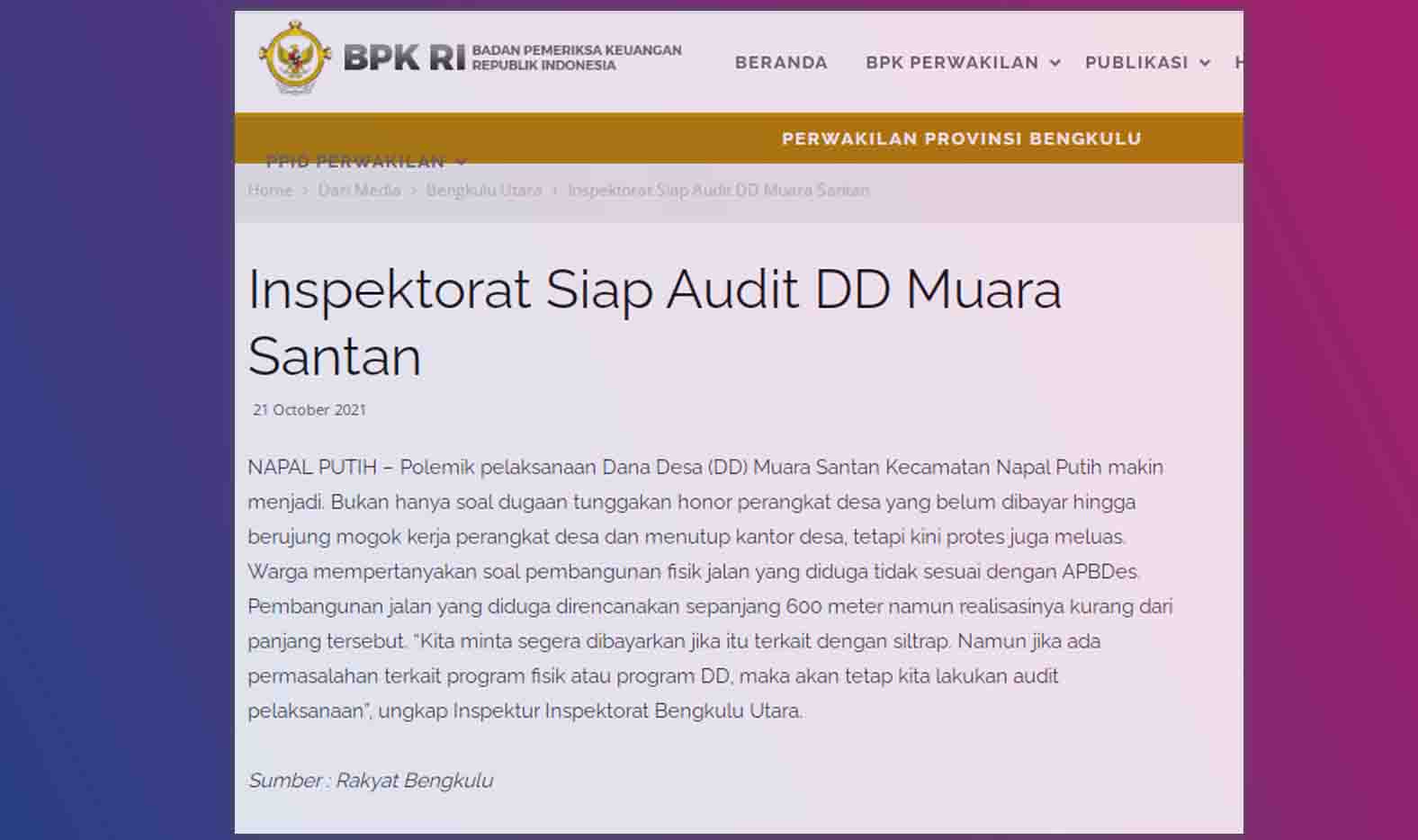 Pernah jadi Atensi BPK, Inspektorat Diminta Audit Ulang DD Muara Santan