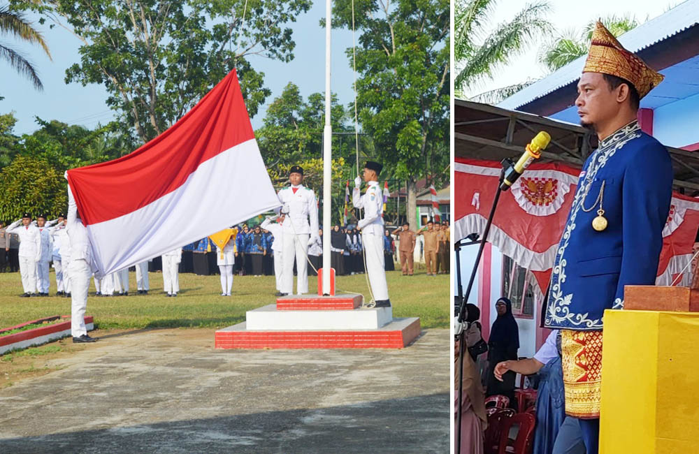 Khidmat, Plt Camat Napal Putih Pimpin Upacara HUT RI dengan Baju Adat Bengkulu