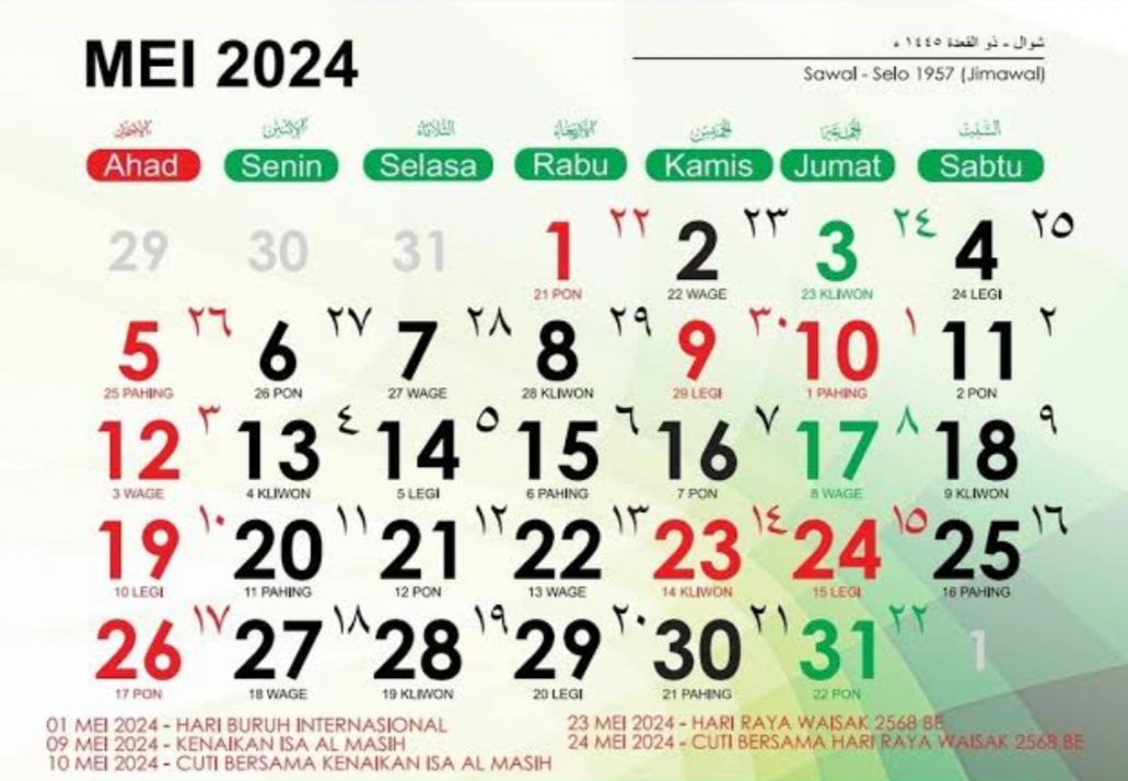 Kemasi Barangmu, Banyak Tanggal Merah di Bulan Mei 2024, Ini Daftar Selengkapnya