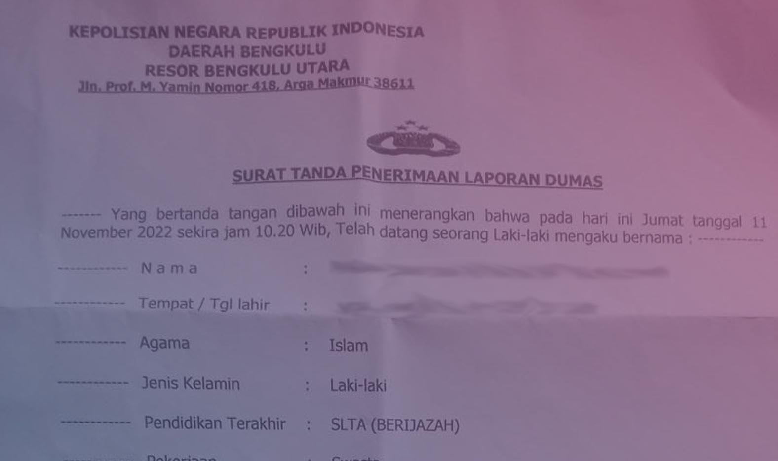 Perangkat Desa Lebong Tandai Laporkan Pemalsuan Tanda Tangan ke Polres Bengkulu Utara