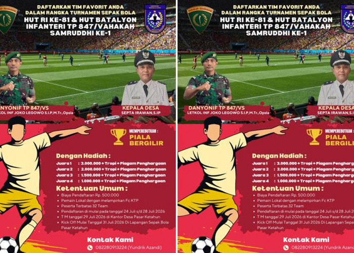 Turnamen Sepak Bola HUT RI ke-81 dan HUT Yonif TP 847/VY Berhadiah Puluhan Juta 