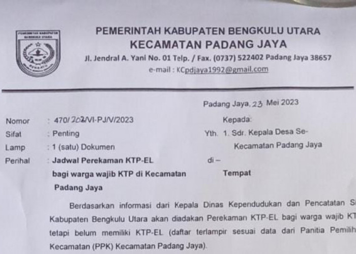 Kecamatan Padang Jaya Percepat Rekam e-KTP Pemilih Pemula Jelang Pemilu, Ini Jadwalnya