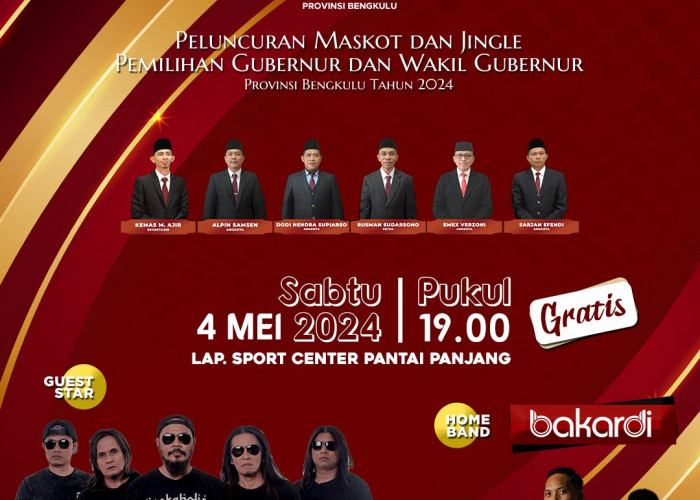 Band Jamrud Bakal Meriahkan Peluncuran Maskot dan Jingle Pilkada Bengkulu 2024 di Sport Center Pantai Panjang