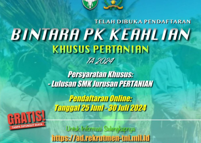 TNI AD Buka Seleksi Bintara PK Keahlian Khusus Untuk Lulusan SMK Jurusan Pertanian 