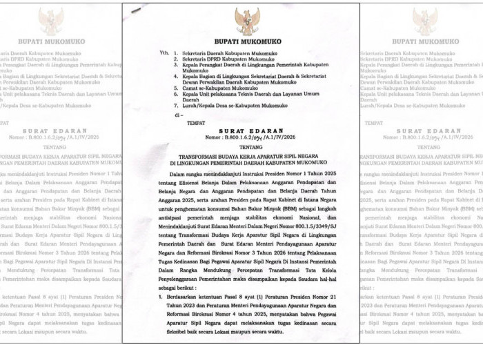 Sah.! Pemkab Mukomuko Terapkan WFH Tiap Jumat Bagi ASN